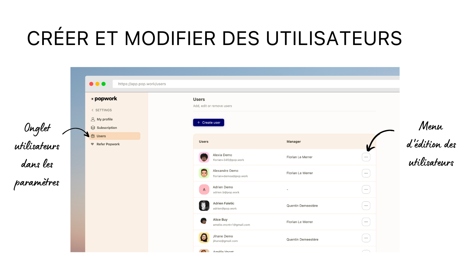 Modification des utilisateurs Popwork