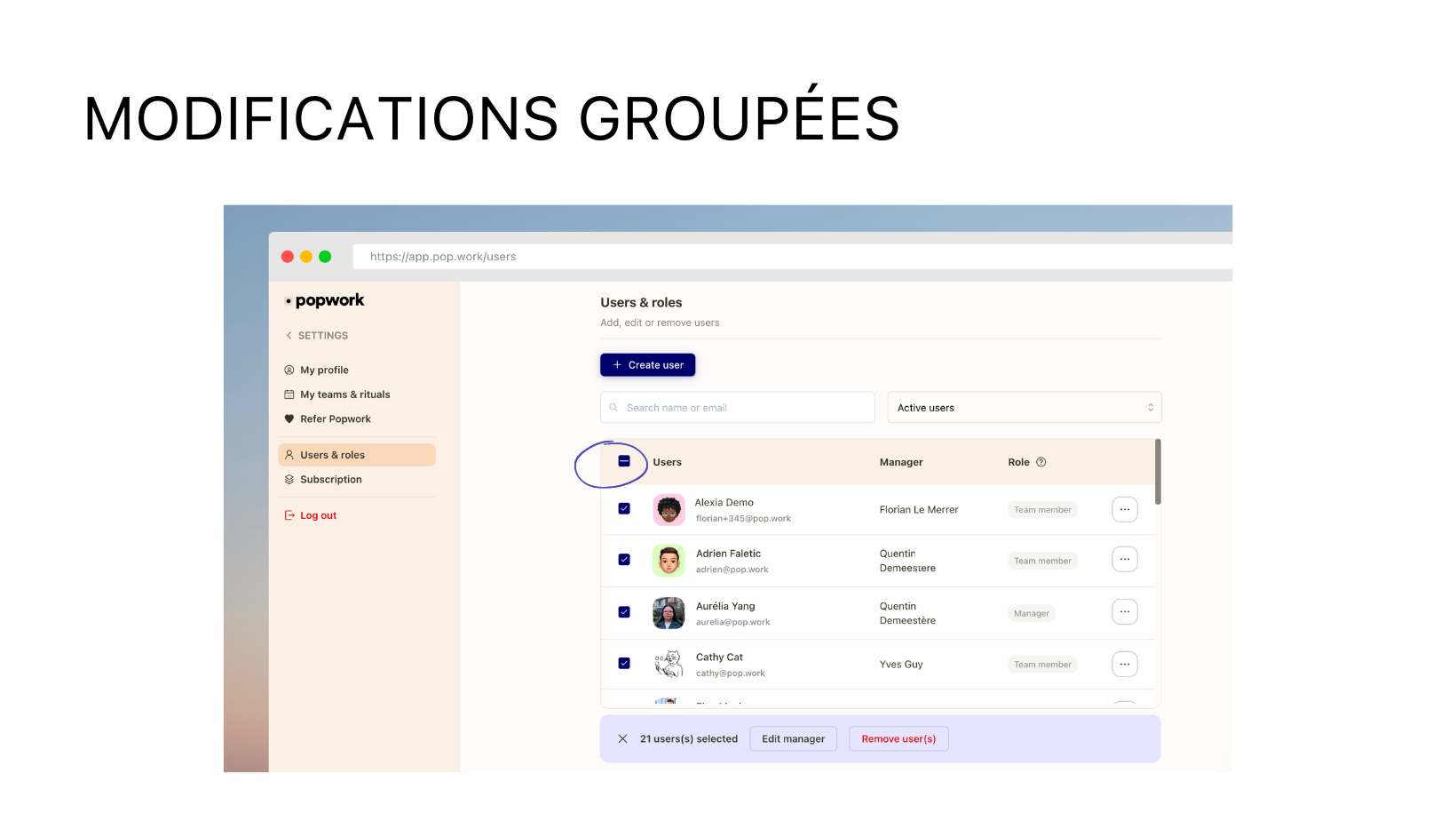 Modifications groupées Popwork