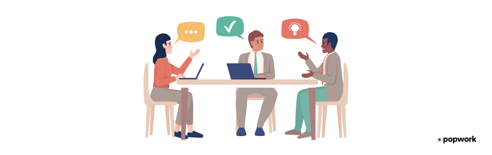 Trois collaborateurs en réunion - Popwork