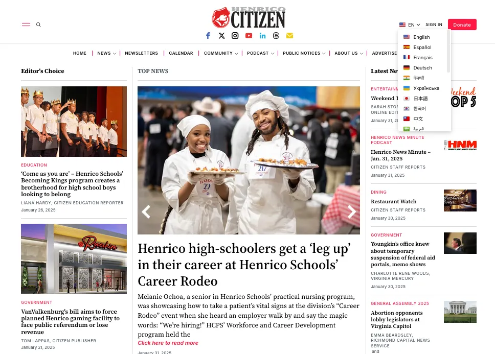 Henrico Citizen debuts language translation options