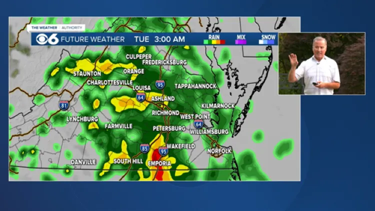 Soaking rainfall Monday in Richmond: When will it start and end?