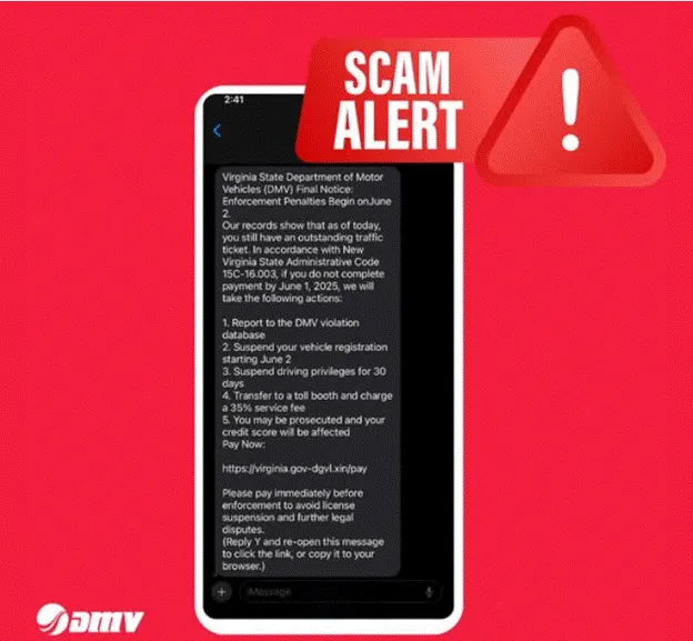Virginia DMV warns about overdue ticket scam