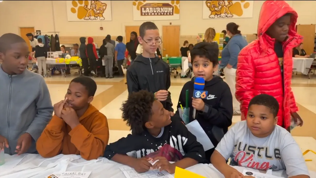 Laburnum Elementary students learn about broadcasting at school career fair