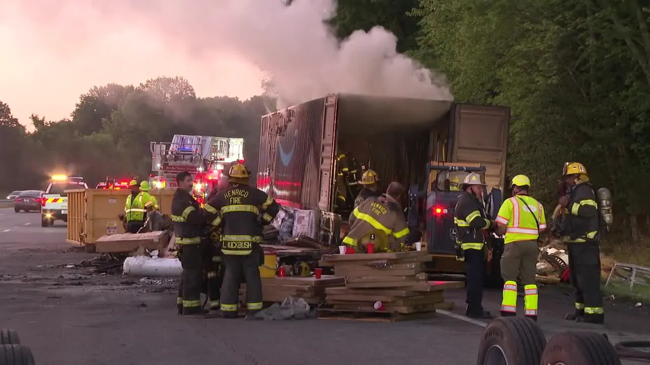 Amazon truck fire damages packages, blocks I-64 lanes in Henrico