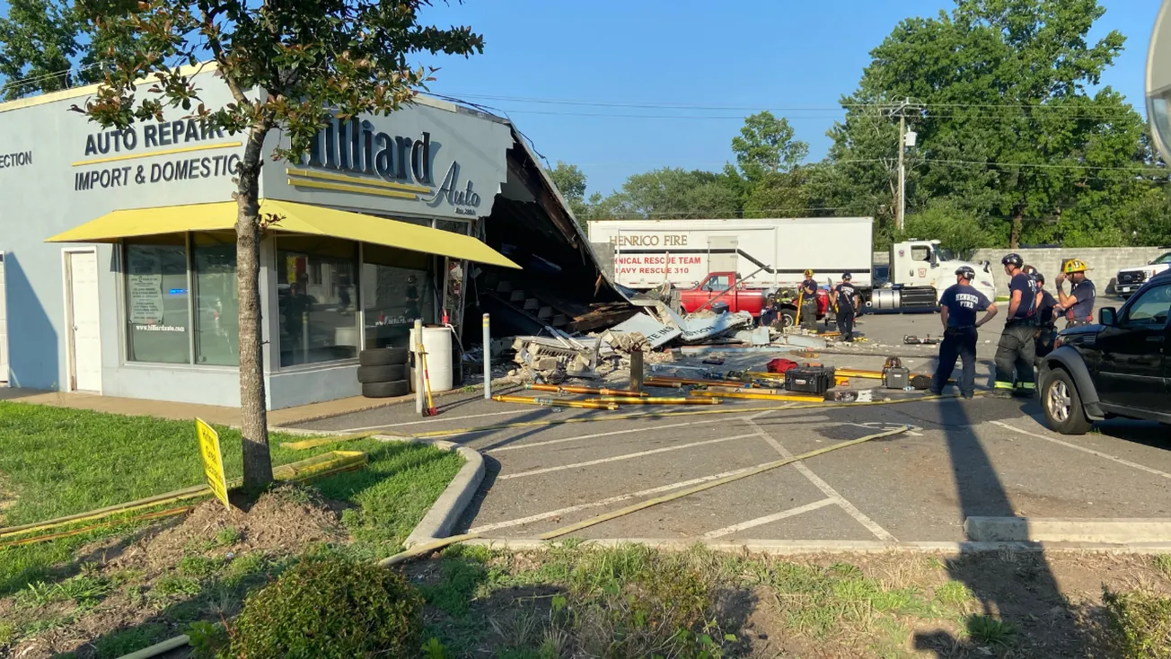 Henrico auto store partially collapses after driver loses control, hits side of building