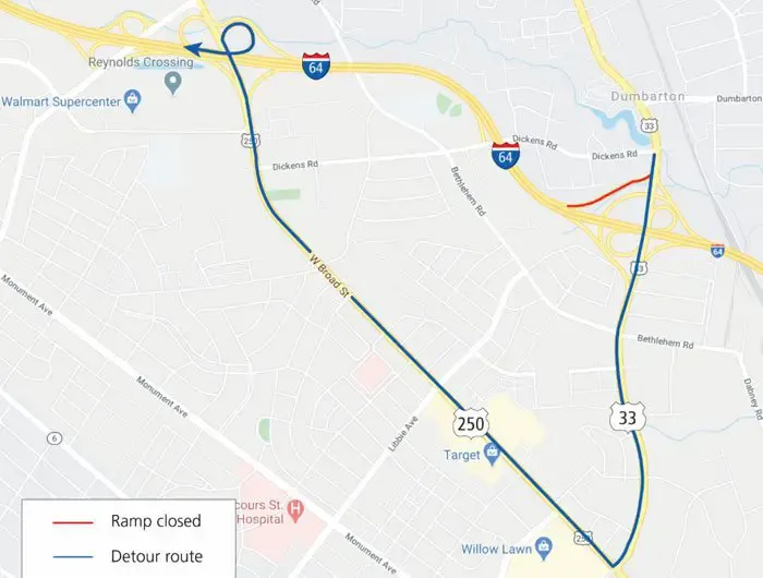 Light installation to close Staples Mill/I-64 ramp June 29-30