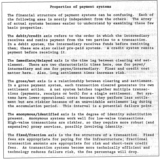 Properties of Payment Systems