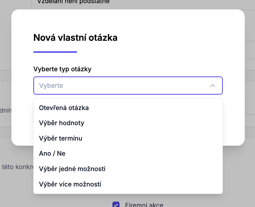 Vložení vlastní otázky do předvýběru kandidátů