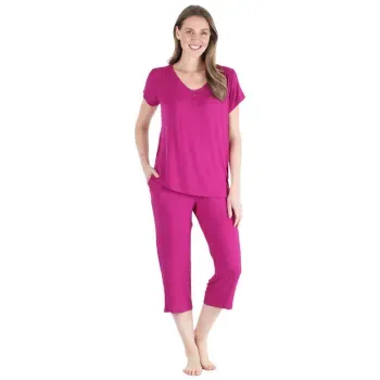 Pajama Heaven Women's Bamboo Jersey V-Neck and Capri Pant Pajama Set