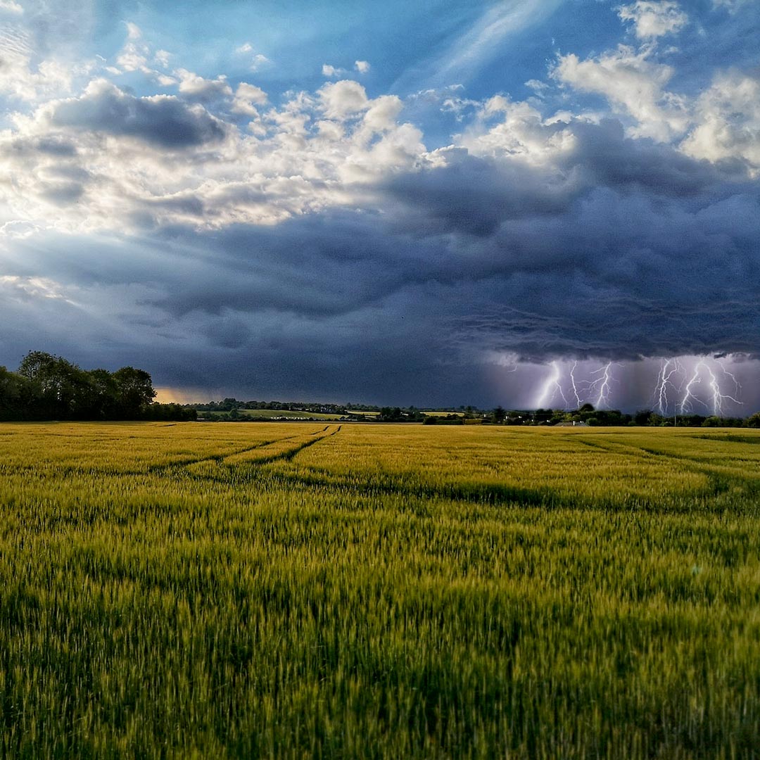 Eclairs lors d'un orage en campagne