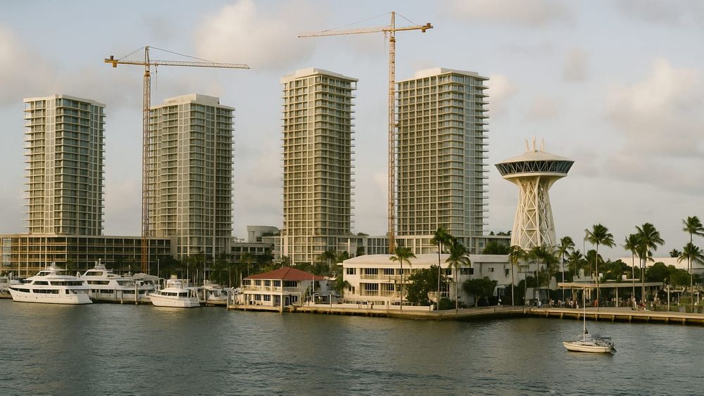Four high-rise towers under construction next to the iconic Pier Sixty-Six tower on the Fort Lauderdale waterfront.