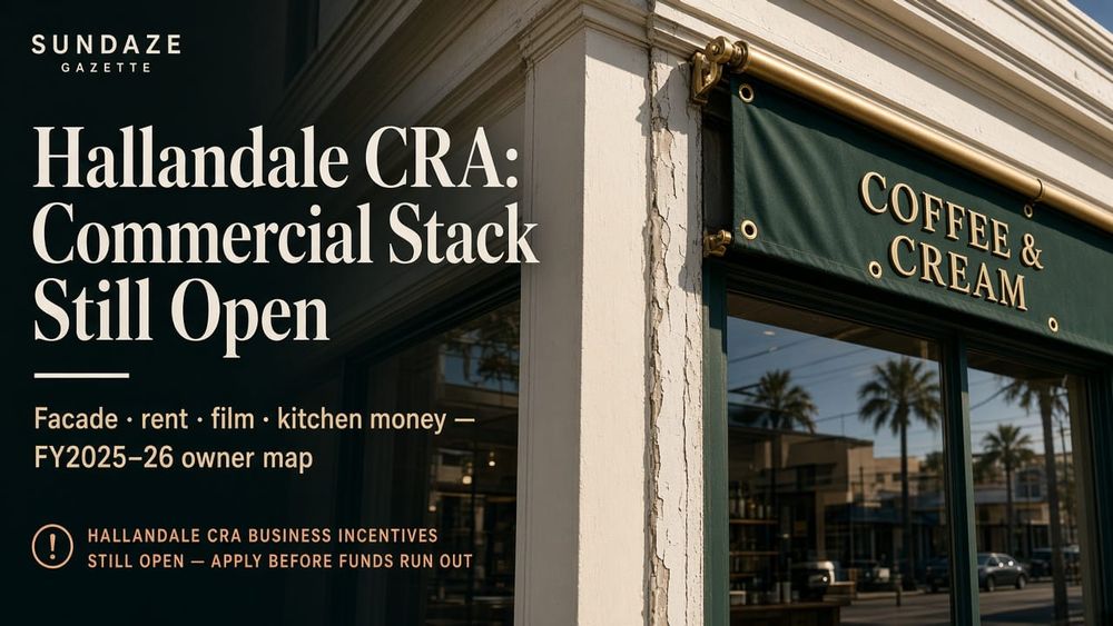 Hallandale Beach CRA FY2025–26 Business Programs Owner Map: Facade, Rent, Film, and Kitchen Money Still Open
