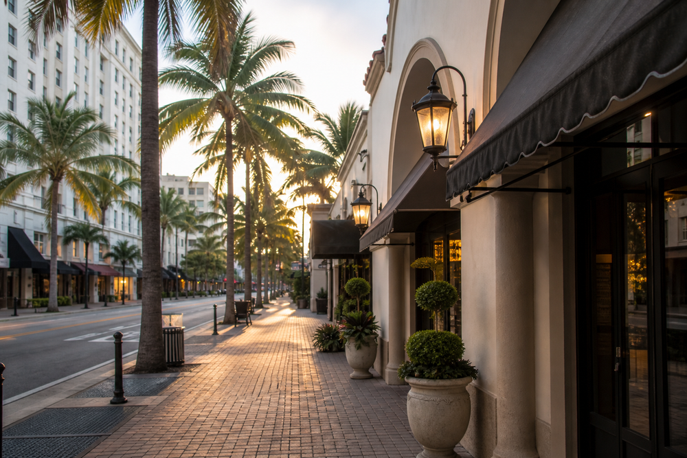 Downtown West Palm Beach commercial storefront corridor — CRA/DDA façade incentives setting (editorial stand-in).