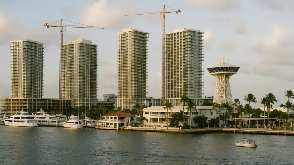 Four high-rise towers under construction next to the iconic Pier Sixty-Six tower on the Fort Lauderdale waterfront.