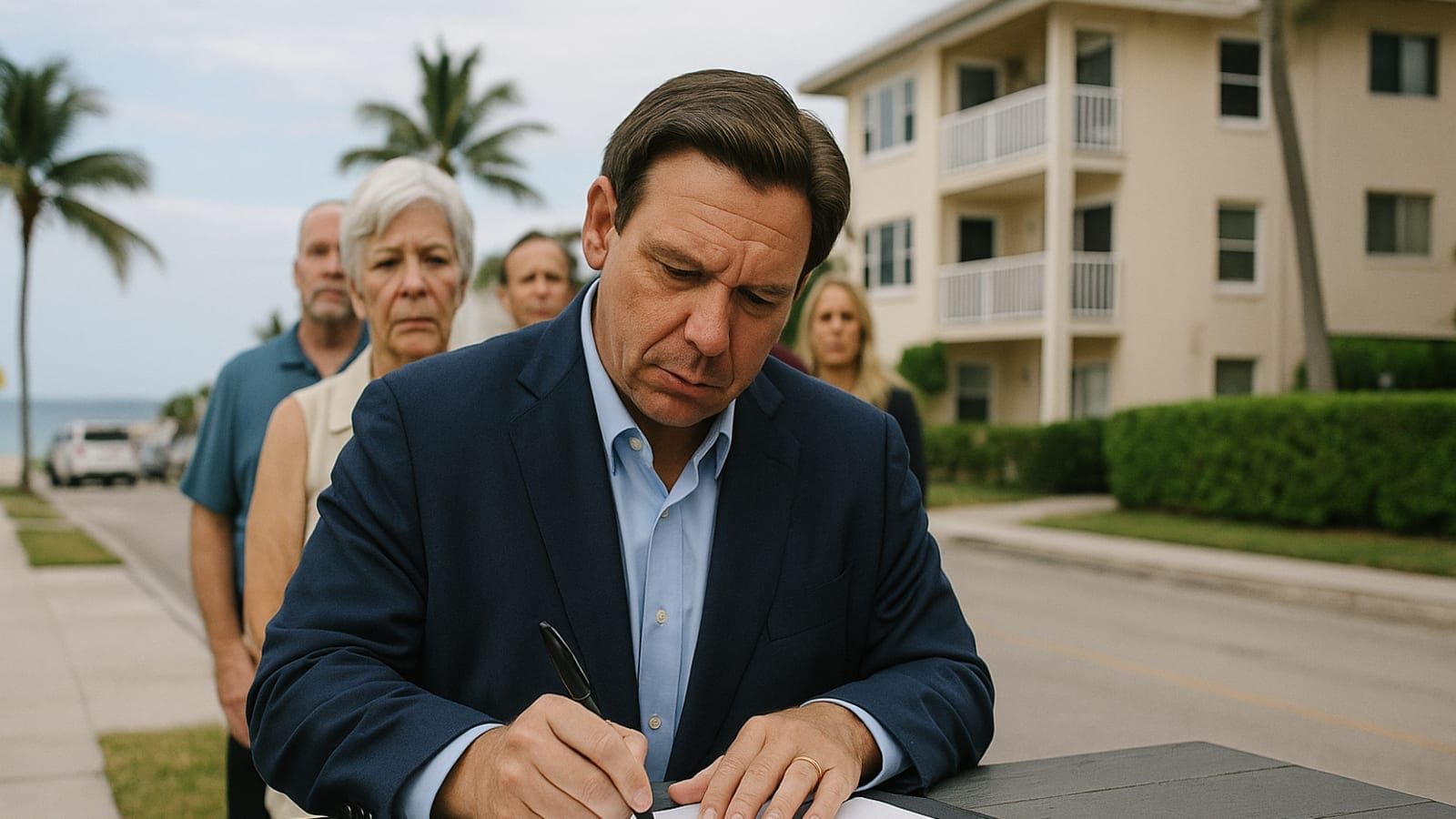 Gov. Ron DeSantis signs the Live Local 4.0 bill in front of a South Florida residential building.