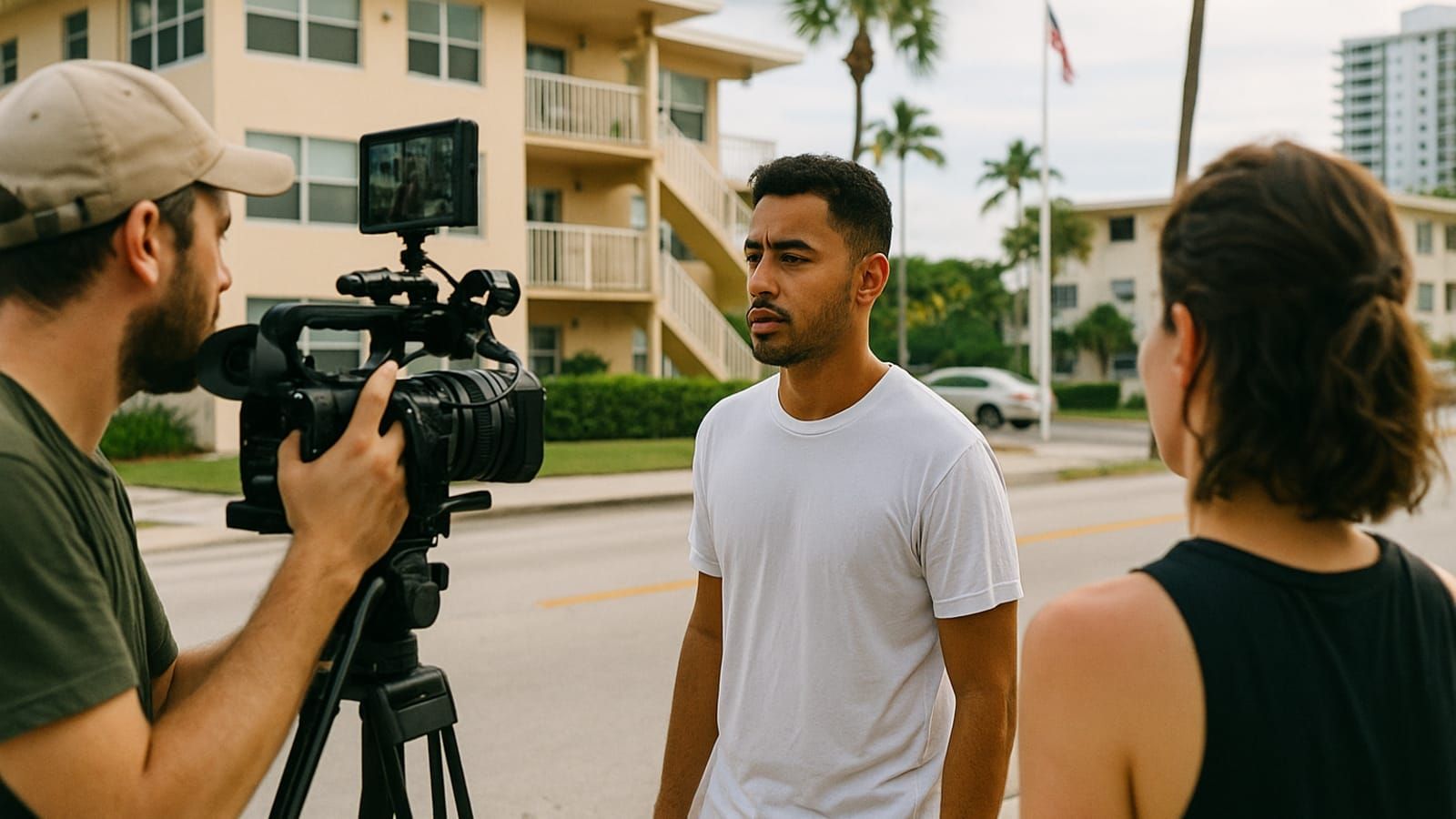 Filmmakers shoot a low-budget independent film on a street in South Florida.