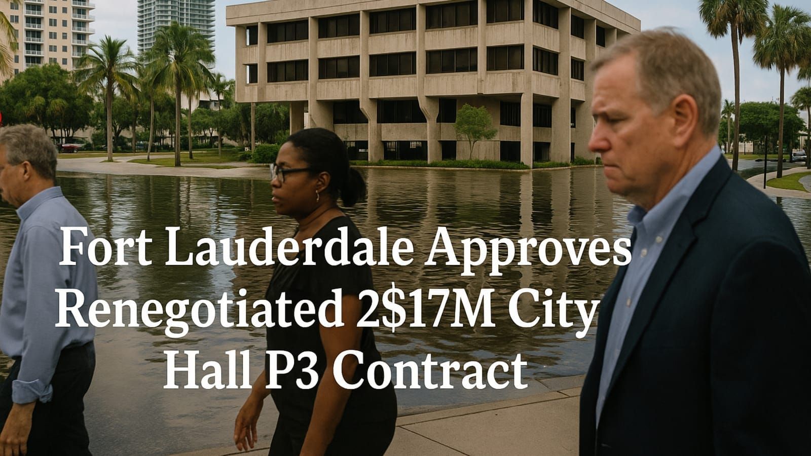 Mayor Dean Trantalis walks past the flooded Fort Lauderdale City Hall in South Florida.