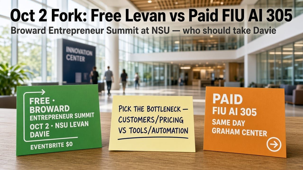 Free Oct 2 Broward Entrepreneur Summit at NSU Levan vs paid FIU AI 305 same day — who should take Davie
