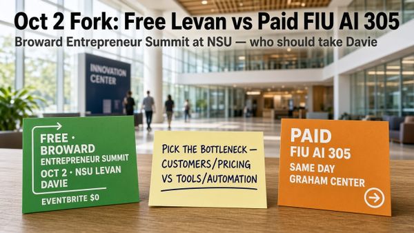Free Oct 2 Broward Entrepreneur Summit at NSU Levan vs paid FIU AI 305 same day — who should take Davie