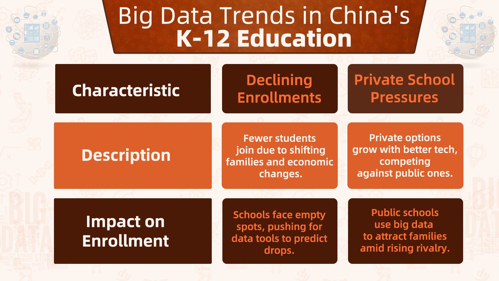 Visual summary of data-driven challenges in Chinese K-12 education.