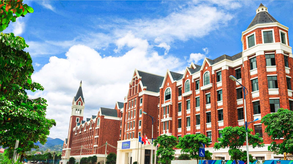 Majestic International College red brick buildings with Victorian architecture and distinctive tower features.