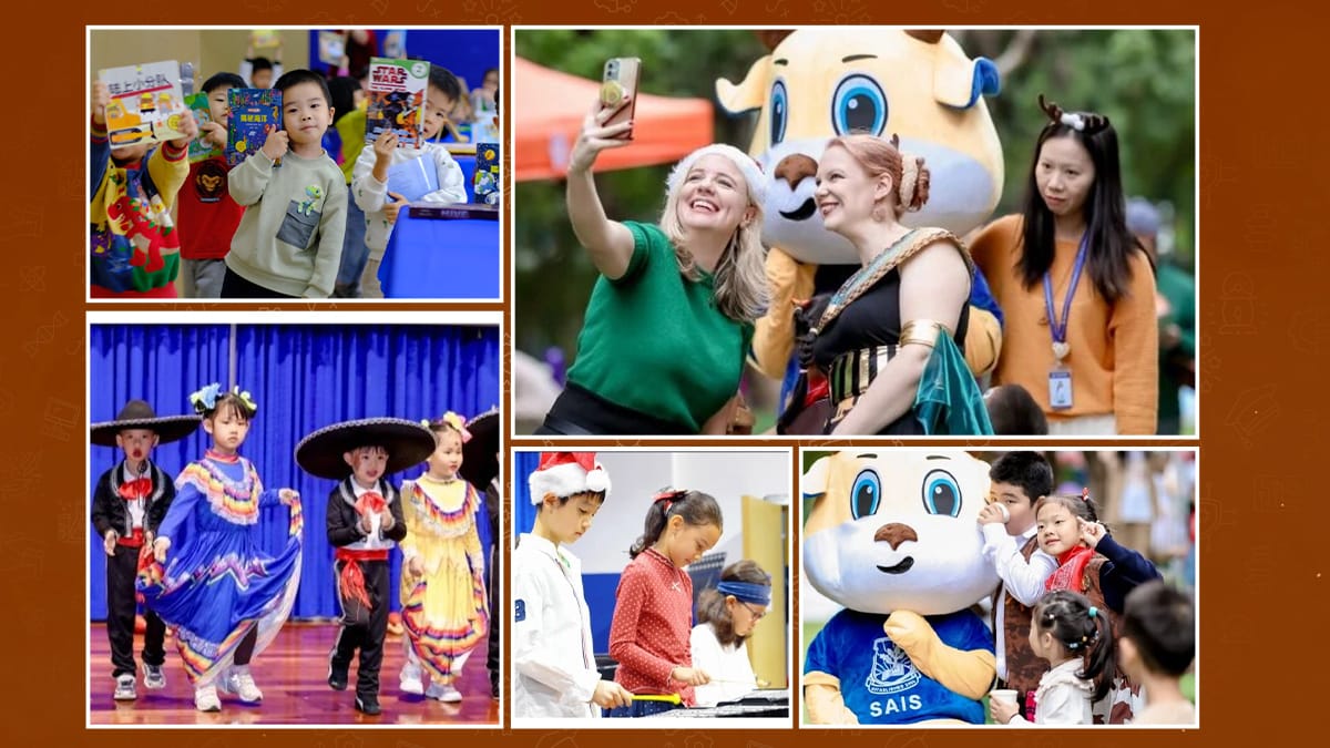 Shenzhen American International School students in cultural performances and campus events with mascot