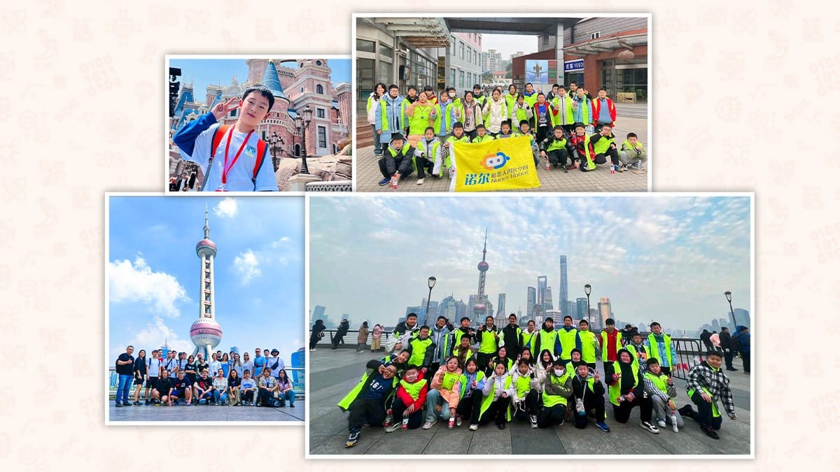 Study tour group explores Shanghai landmarks including Oriental Pearl Tower and Disney Resort