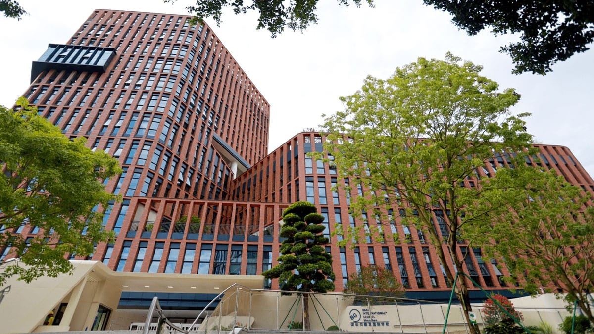BASIS International School Shenzhen tall red brick building with modern design