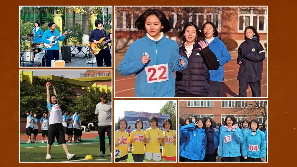 International schools in Shenyang students at sports day with band, track, and volleyball