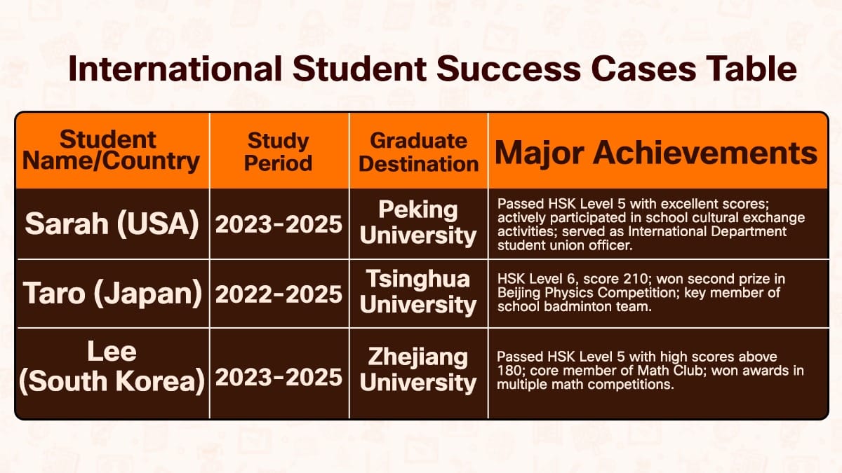 Beijing No. 39 High School International Student Success Cases Table