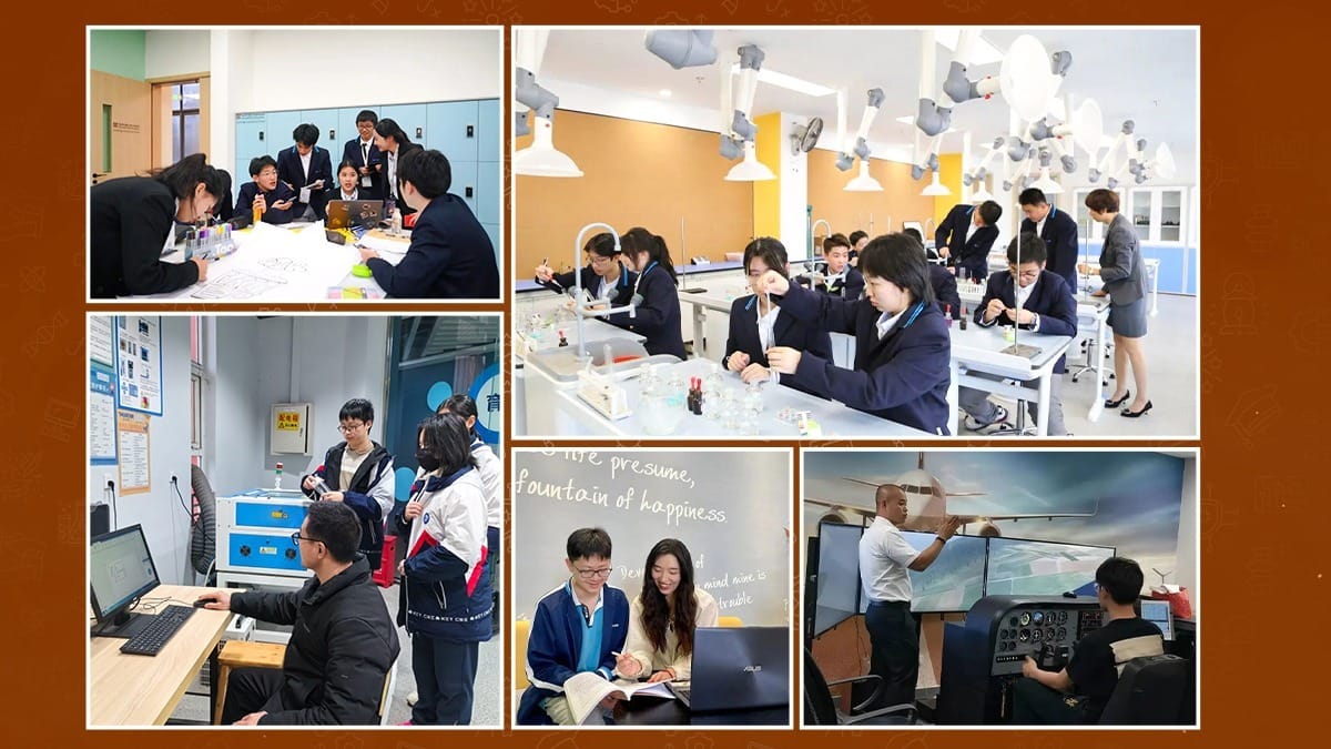 Xiamen Yingcai School facilities featuring science labs and collaborative workspaces