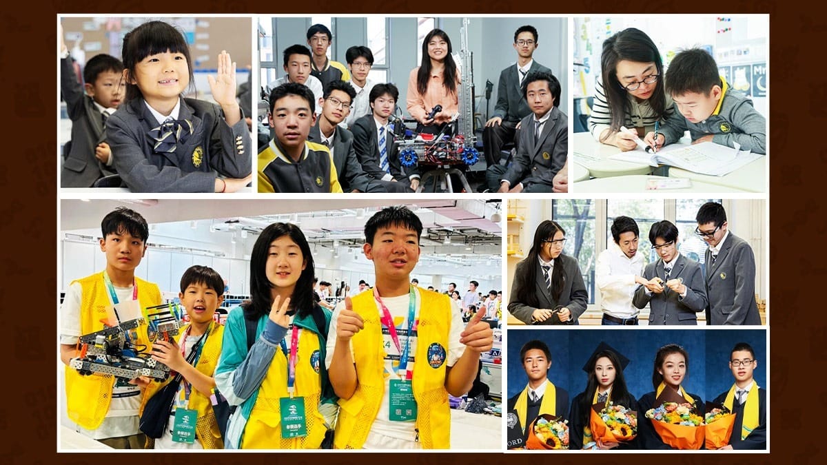 Beijing Haidian Kaiwen Academy students in class, robotics competitions, and graduation