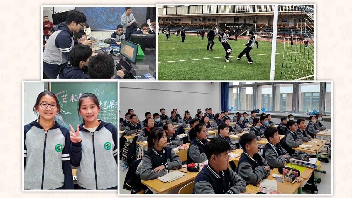 Beijing No. 80 High School students in tech class, soccer, arts, and attentive classroom learning