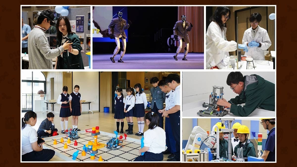 Shenzhen Foreign Languages GBA Academy students exploring robotics, science, and STEM labs