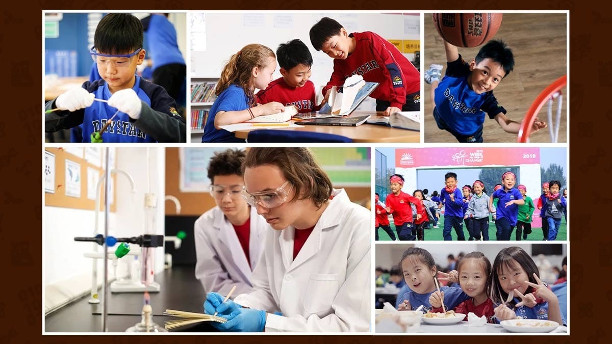 Daystar Academy students doing science, sports, reading, and lunch activities