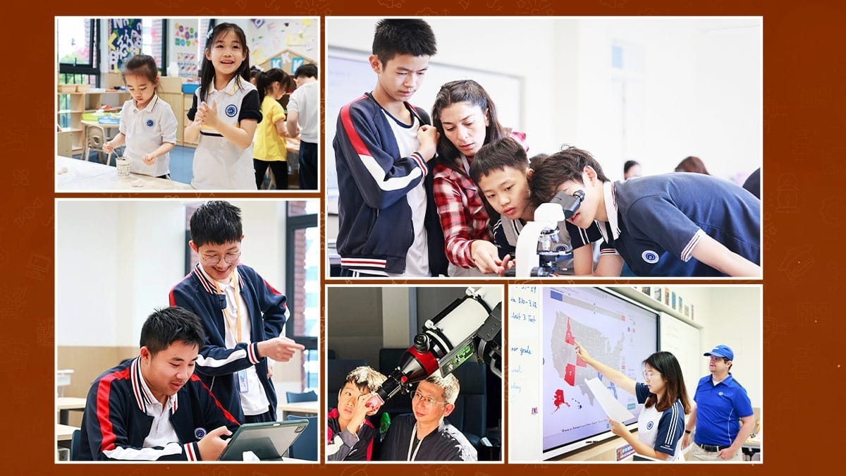 BASIS Education Group in China students learning in classrooms and science labs