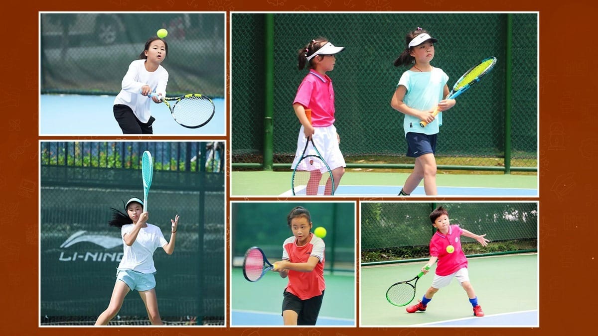 Hubei Provincial Tennis School young girls practicing tennis on outdoor courts