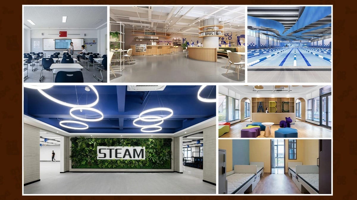 Cogdel Cranleigh School Changsha facilities including STEAM lab, pool, and dormitory
