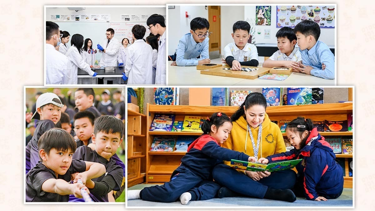Sedbergh School Fuzhou students in science, board games, tug of war, and reading