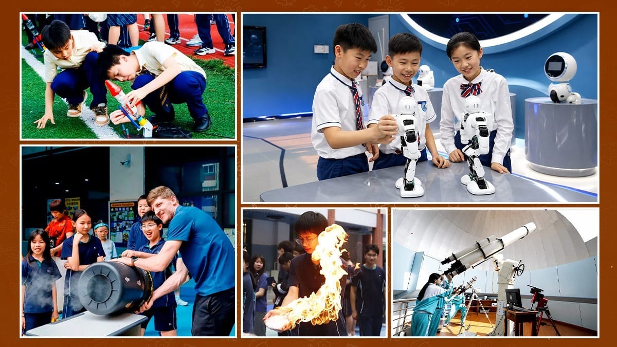 Guangdong Country Garden School kids exploring robotics, astronomy, and science experiments