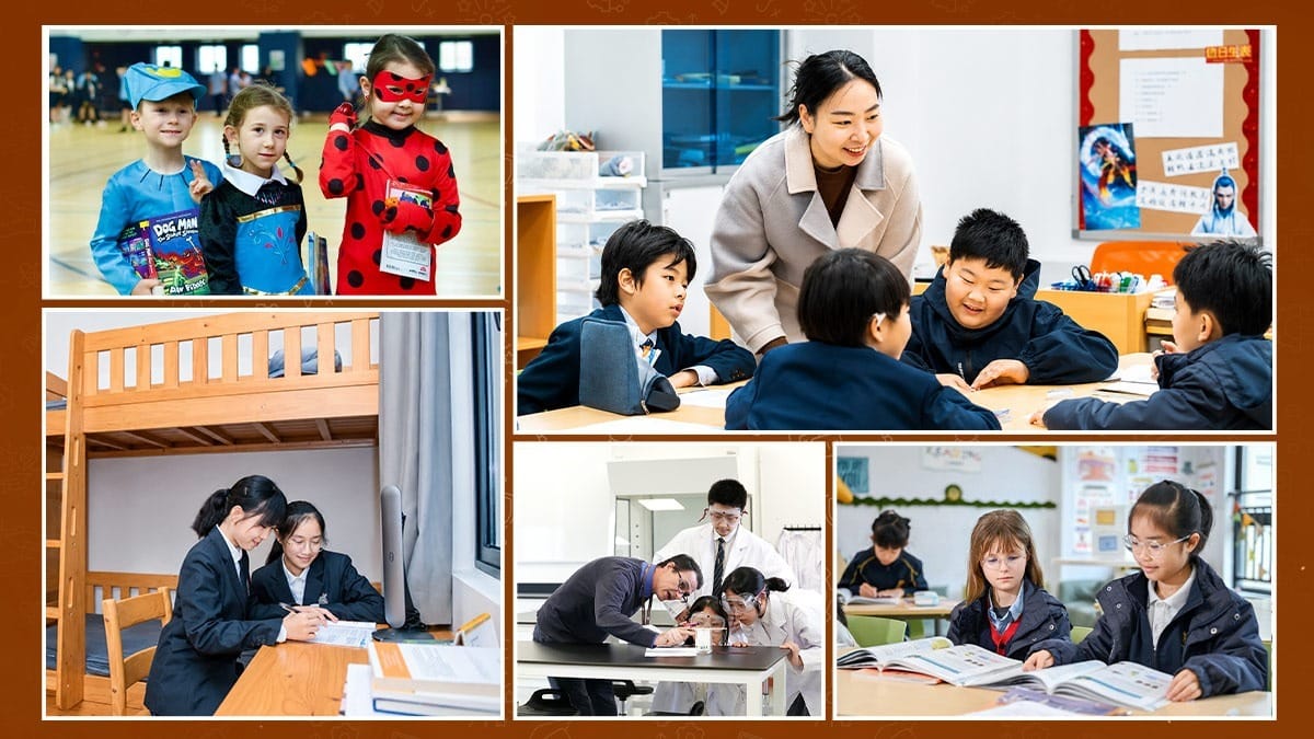 Sedbergh School Fuzhou students in class, science lab, dorm, and costume activities