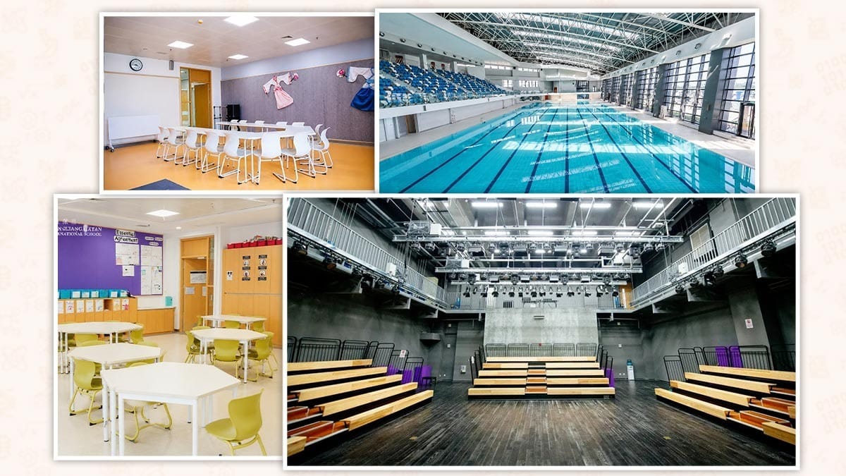 Xi'an Liangjiatan International School classrooms, pool, and performing arts theater