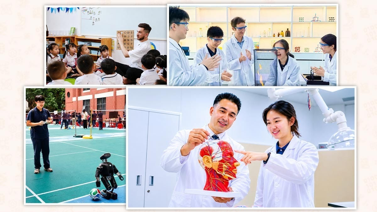 Guangdong Country Garden School students in science, robotics, and English learning classes