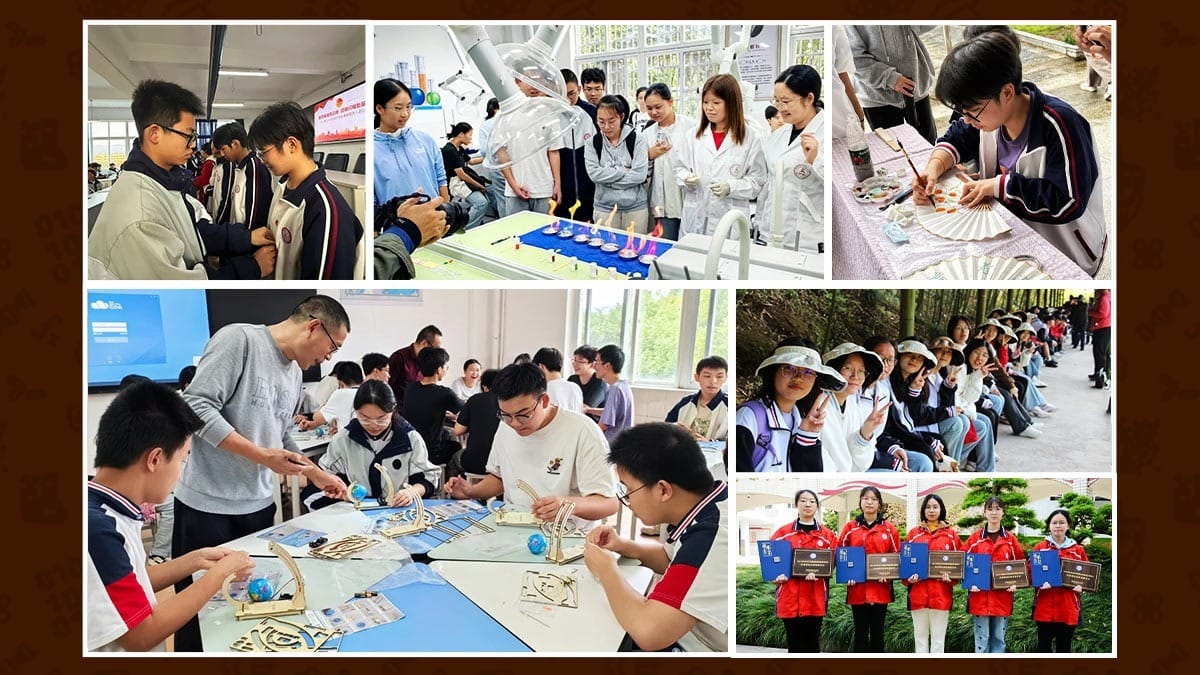 Tennis School in China students doing STEM projects, arts, outdoor trips, and award ceremonies.
