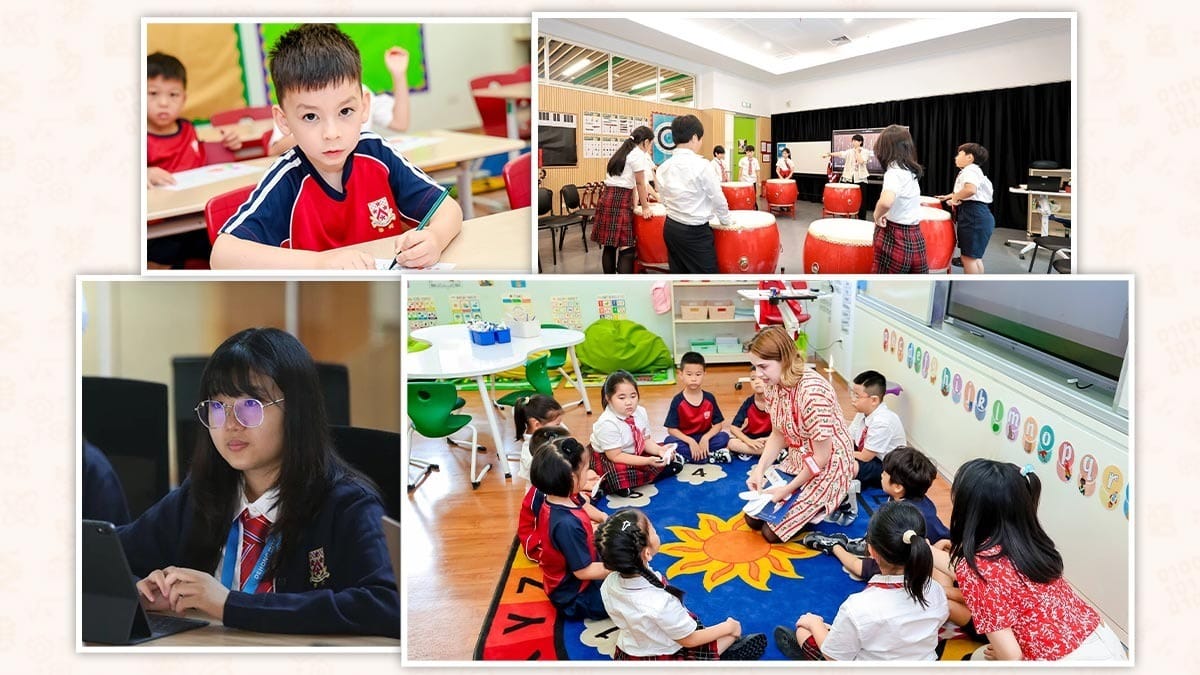 Dehong Beijing International Chinese School students in class, music, and tech lessons