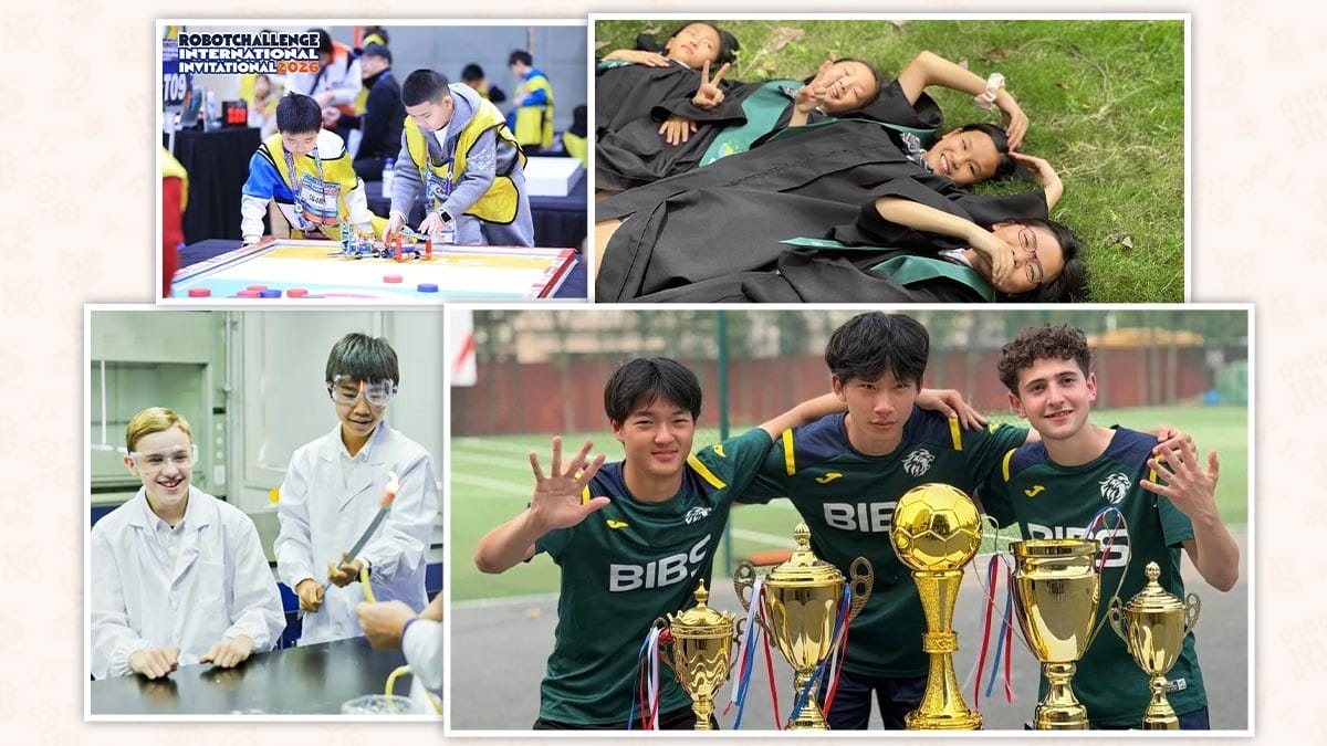 Beanstalk International Bilingual School Shunyi Campus students in robotics, science, sports, and graduation