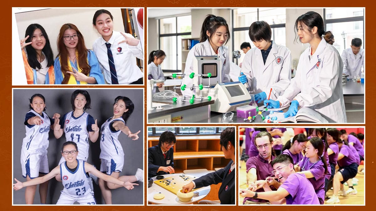 Shanghai Qibao Dwight High School students in science labs, sports, and clubs