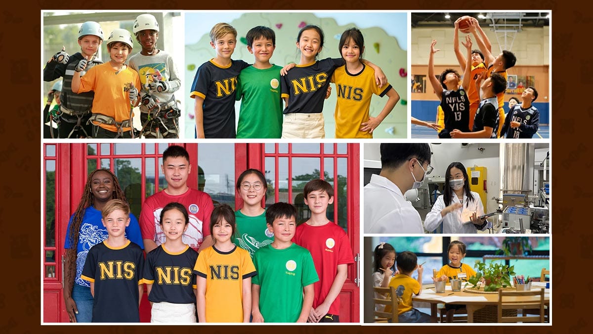 Nanjing International School students in sports, science, and classroom activities