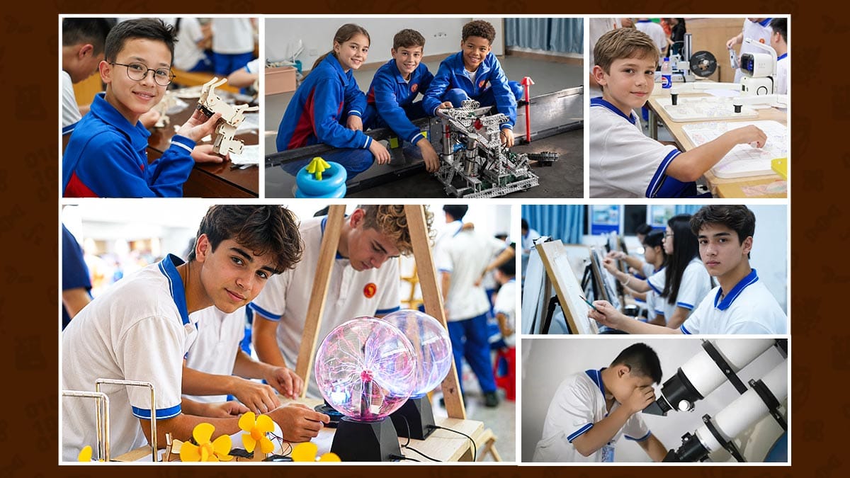 Guangzhou Yinghao School students in robotics, art, science, and astronomy classes