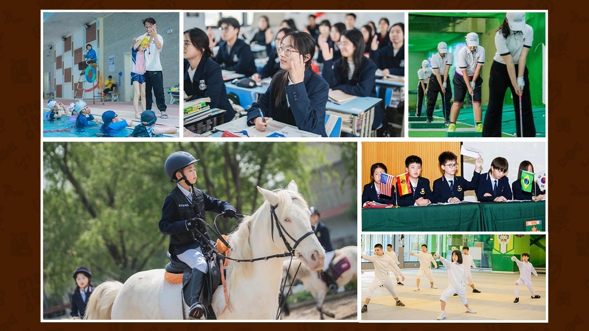 Sino-Canada School students in class, golf, equestrian, Model UN and fencing